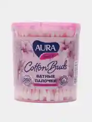 Ватные палочки 200 шт, 100% хлопок AURA