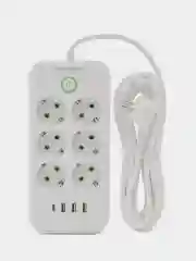 Белый сетевой фильтр- удлинитель с 6 розетками, 3 USB портами и 1 Type-C