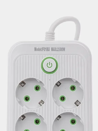 Белый сетевой фильтр- удлинитель с 6 розетками, 3 USB портами и 1 Type-C