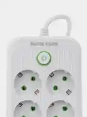 Белый сетевой фильтр- удлинитель с 6 розетками, 3 USB портами и 1 Type-C