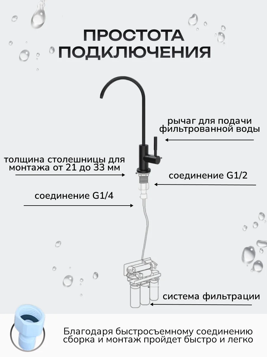 Кран для фильтра питьевой воды черный