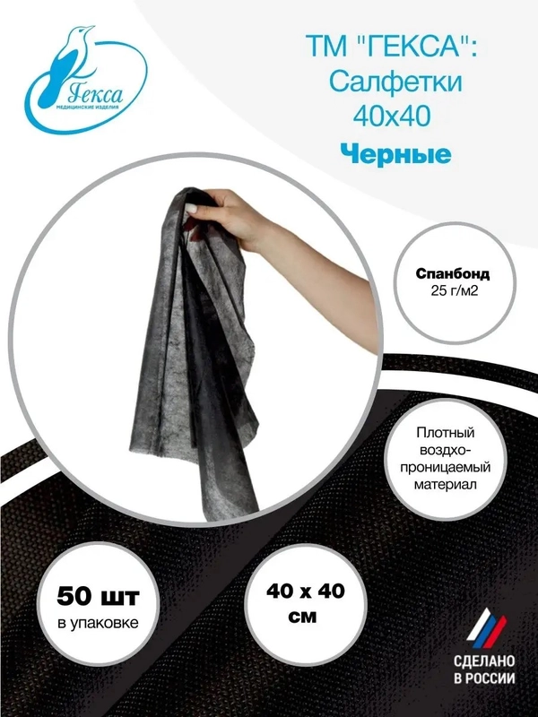 Салфетка Гекса - пл.25 - 40х40см черная 50 шт