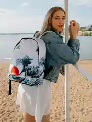 Желтый рюкзак с принтом, с пеналом