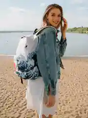 Желтый рюкзак с принтом, с пеналом