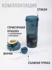 Бирюзовый шейкер спортивный с венчиком и съемной трубочкой 800 мл / Спортивная бутылка 3 цвета