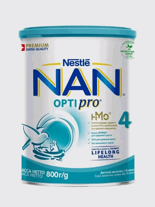 Молочко детское NAN 4 OPTIPRO, для роста, иммунитета и развития мозга, с 18 месяцев, 800 г