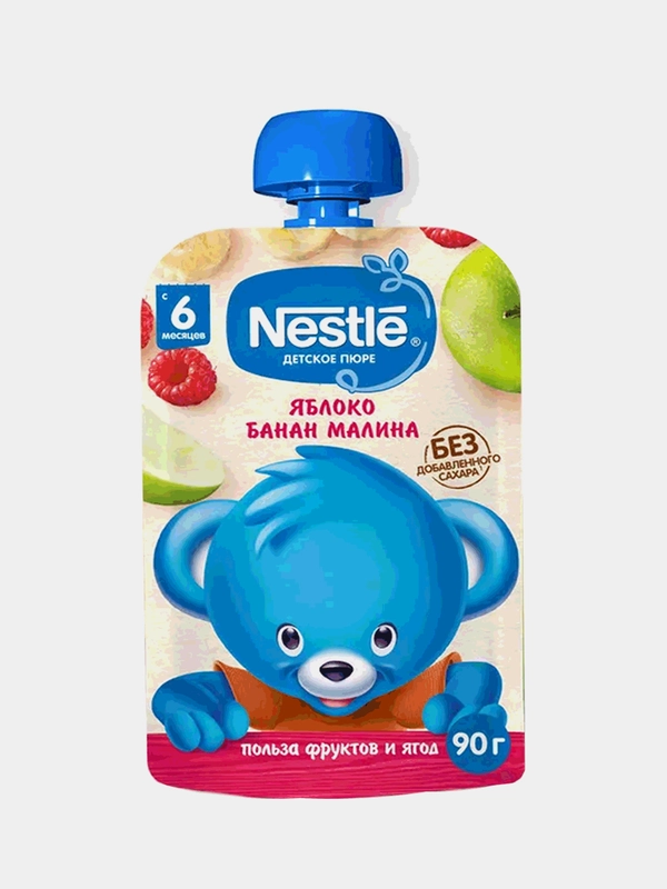 Пюре детское Nestle Яблоко, банан, малина, с 6 месяцев, 8 штук по 90 г