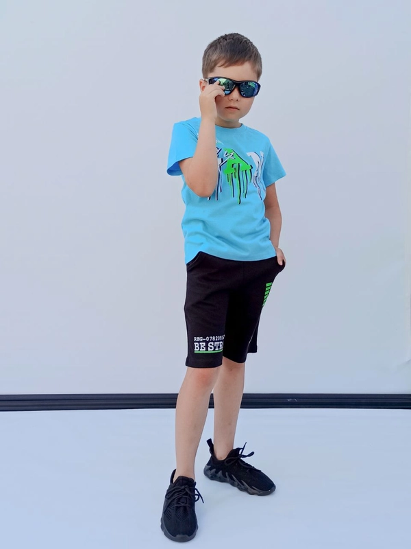 Комплект, костюм для мальчика (футболка и шорты) 8-12 лет 100% хлопок BONITO KIDS