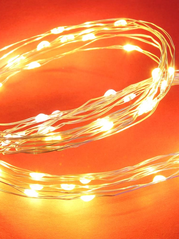 Гирлянда эл. нитка росы 1 м, 10 LED, шампань, питание 2xCR2032