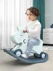 Синий лошадка-качалка-беговел UNIX Kids трансформер для детей, для дома и улицы