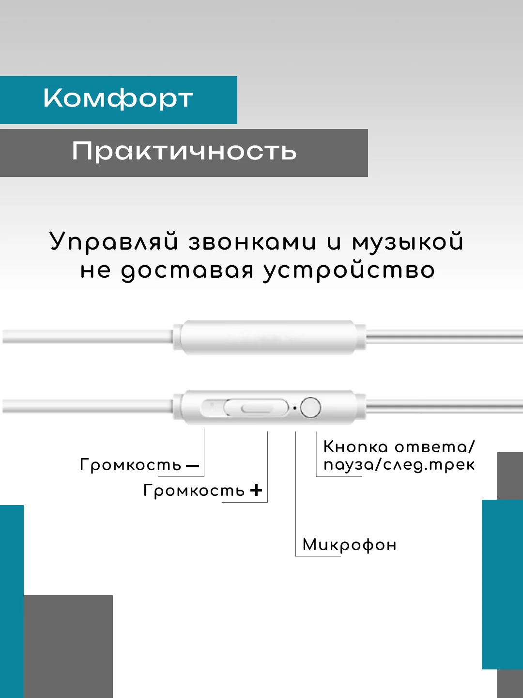 Белый наушники проводные в чехле, с амбушюрами и прищепкой, микрофон, 120 см, JZGSHARK