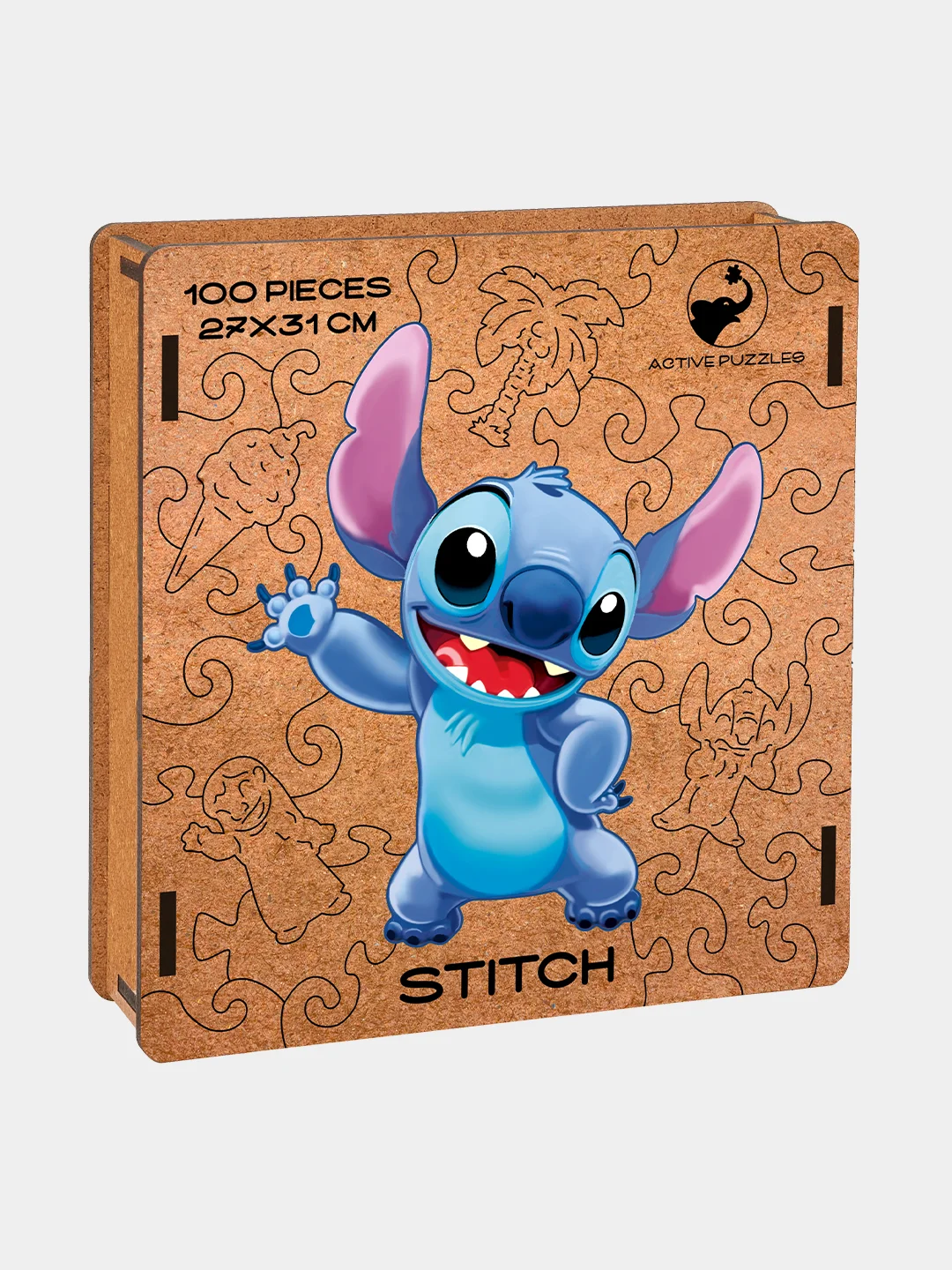 Деревянный фигурный пазл Active Puzzles "Стич",27x31 см, 100 деталей