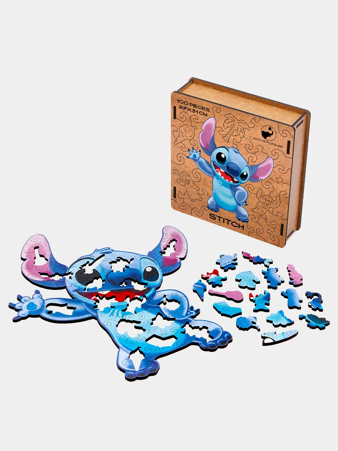Деревянный фигурный пазл Active Puzzles "Стич",27x31 см, 100 деталей