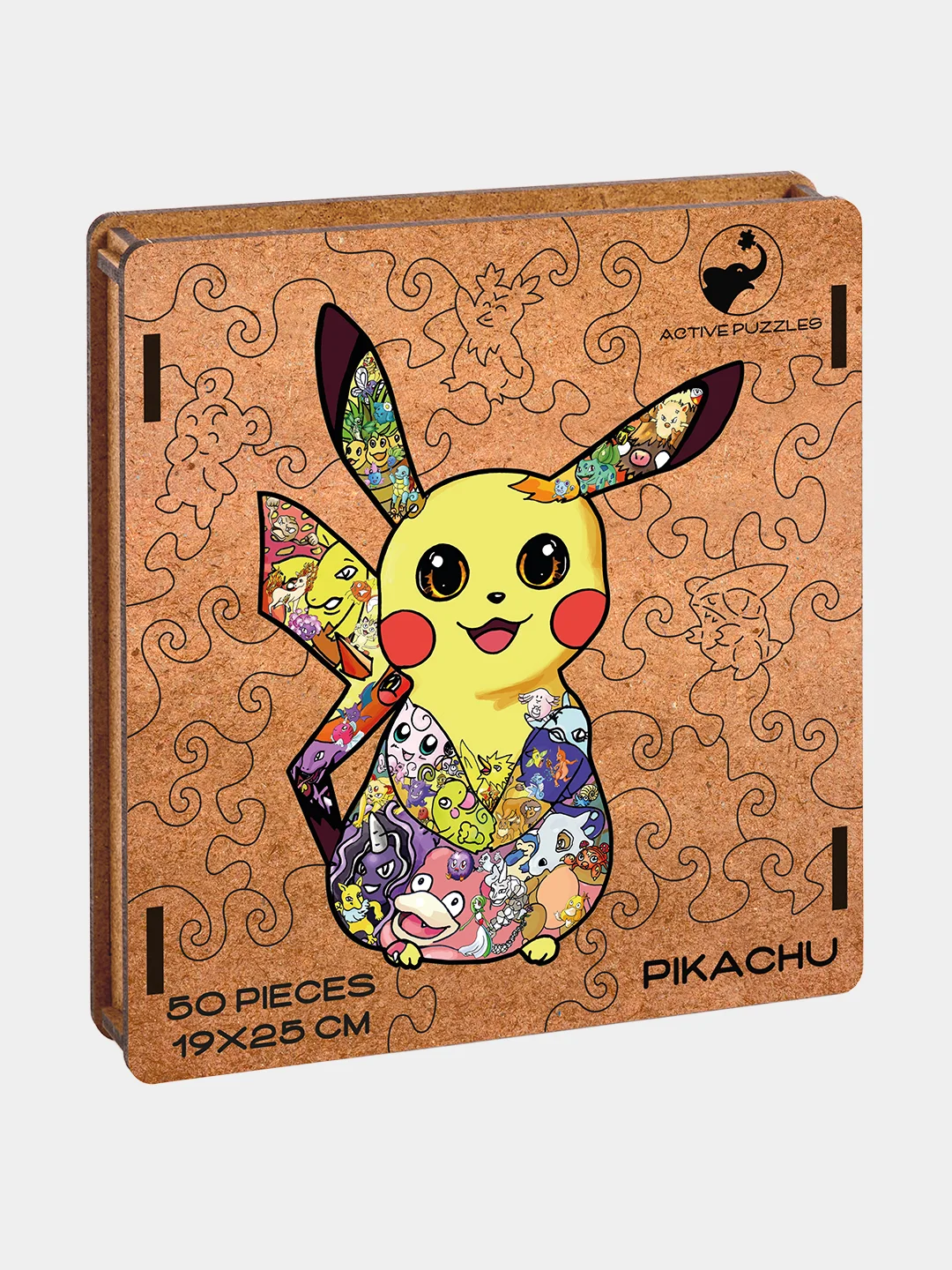 Деревянный фигурный пазл Active Puzzles "Пикачу",19х25 см, 50 деталей