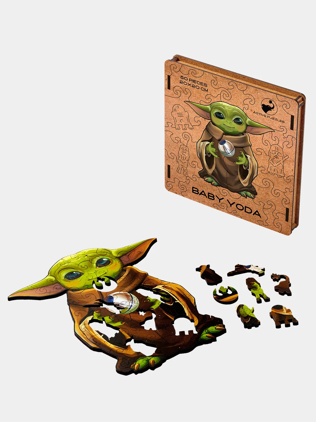 Деревянный фигурный пазл Active Puzzles "Малыш Йода",20х20 см, 50 деталей