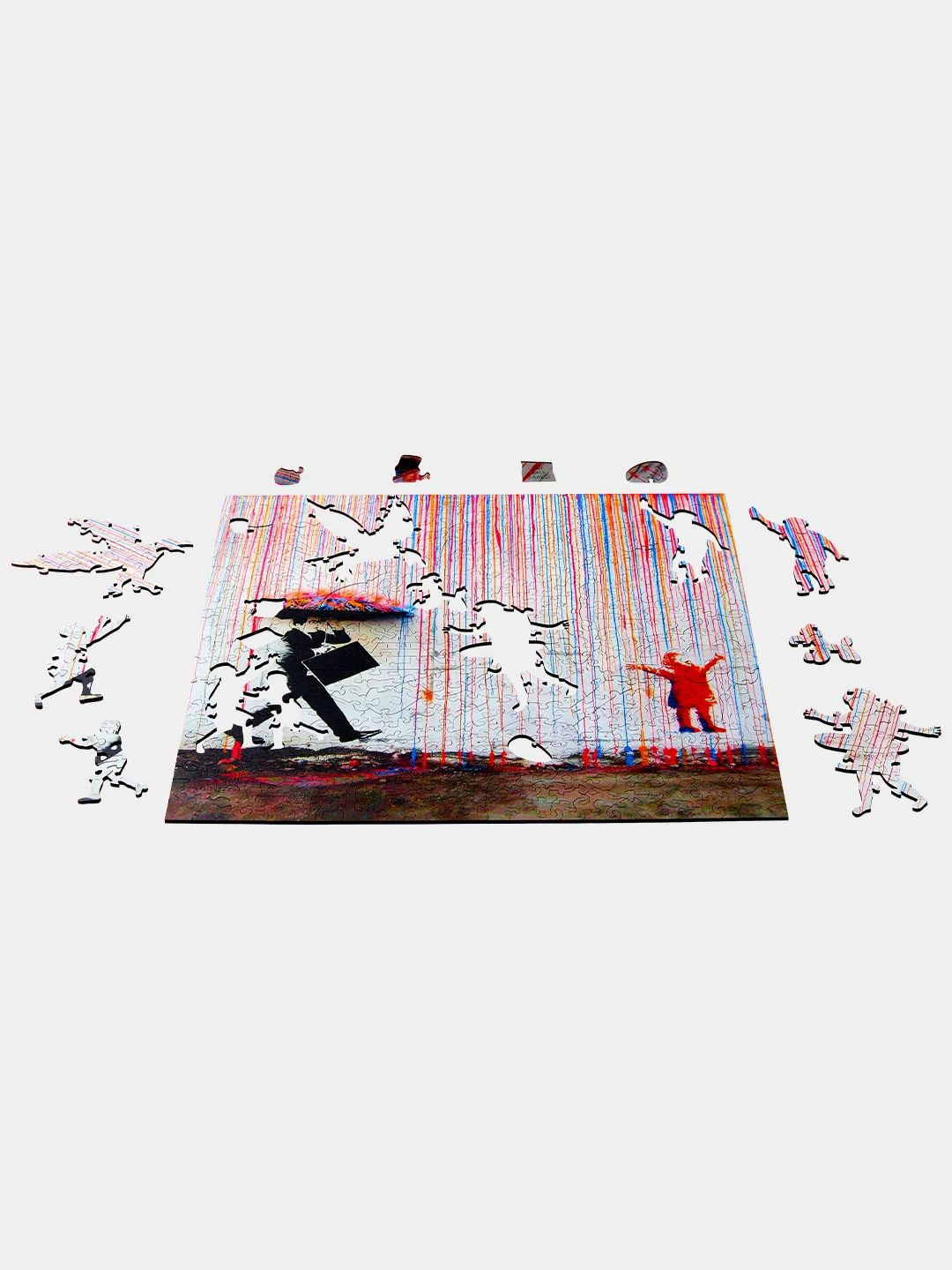 Деревянный фигурный пазл Active Puzzles "Цветной дождь. Бэнкси", 40х40 см, 450 деталей