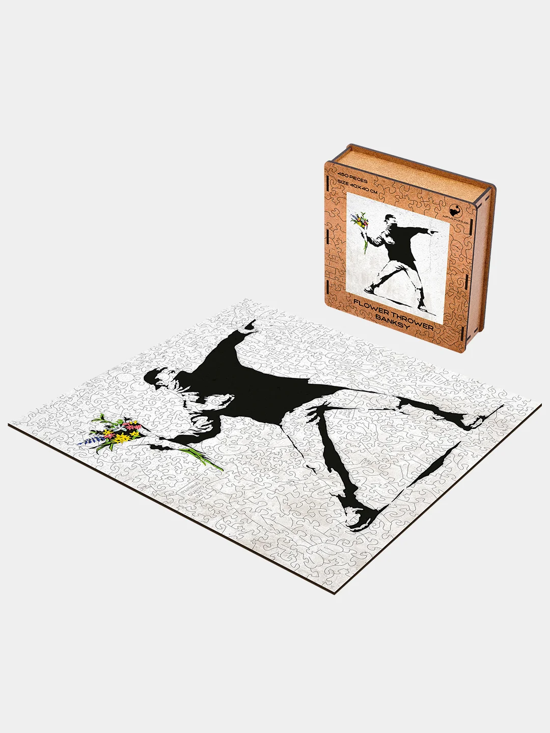 Деревянный фигурный пазл Active Puzzles "Метатель цветов. Бэнкси", 40х40 см, 450 деталей