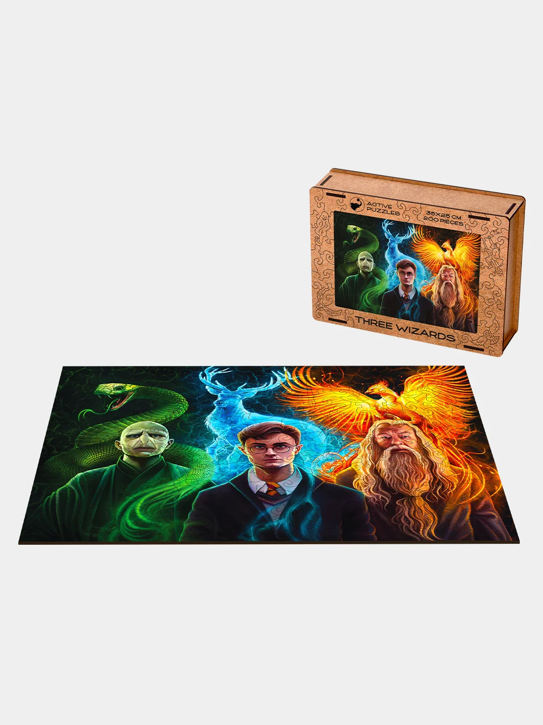Деревянный фигурный пазл Active Puzzles"Гарри Поттер.Три Волшебника", 35х25 см, 200 детали
