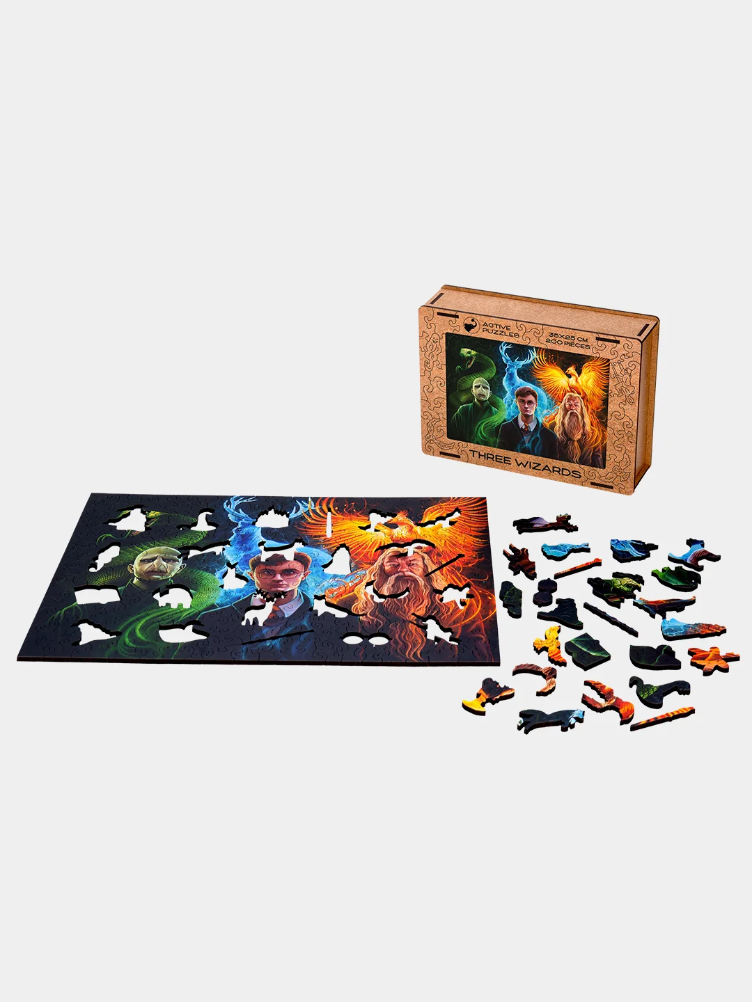 Деревянный фигурный пазл Active Puzzles"Гарри Поттер.Три Волшебника", 35х25 см, 200 детали