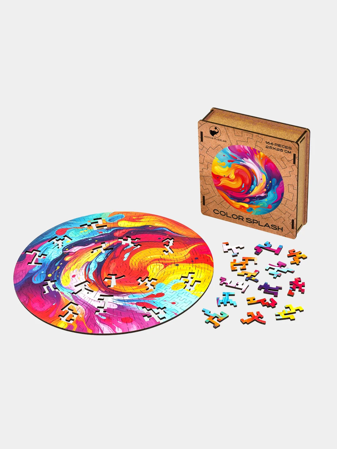 Деревянный фигурный пазл Active Puzzles "Цветной всплеск",25х25 см, 166 деталей