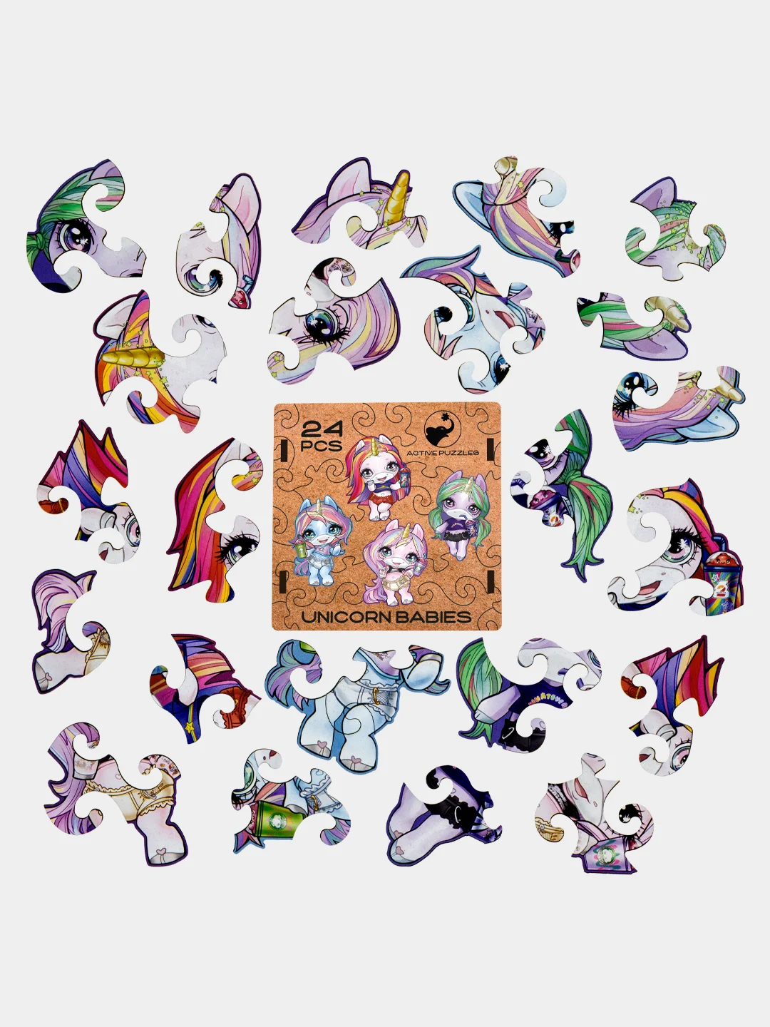 Деревянный фигурный пазл Active Puzzles "Единороги Малыши",4 в 1, 24 детали