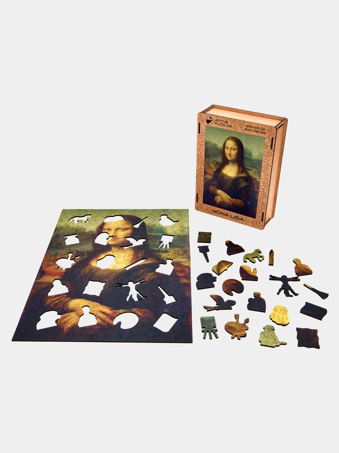 Деревянный фигурный пазл Active Puzzles "Мона Лиза", 25х35 см, 200 детали