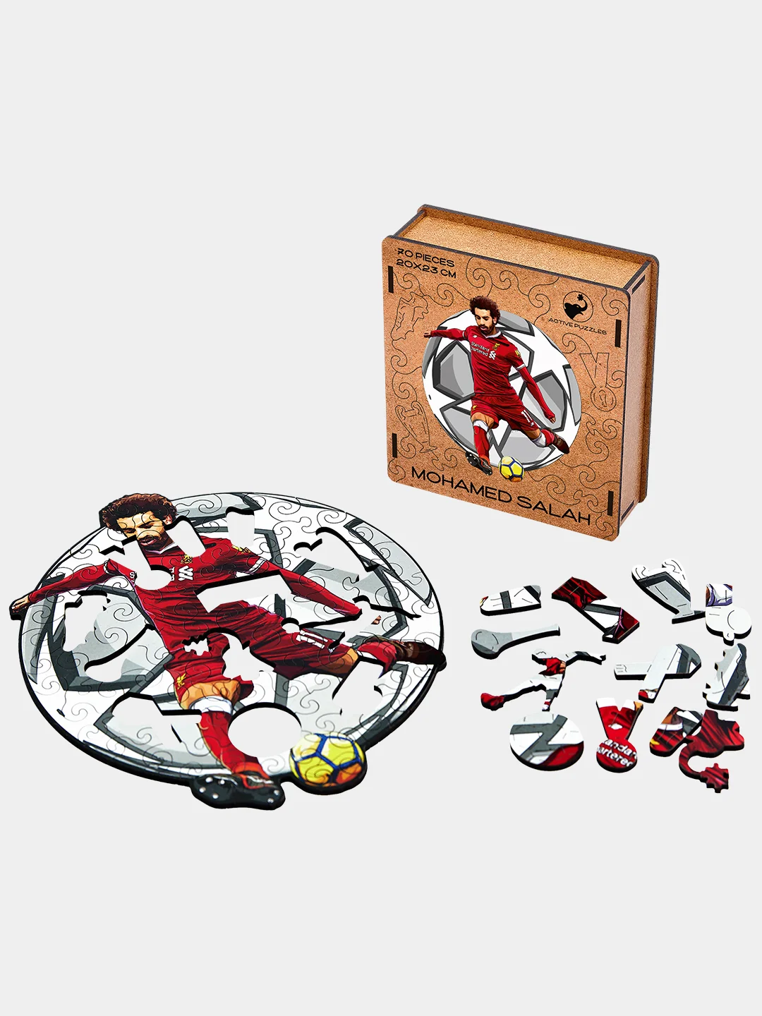 Деревянный фигурный пазл Active Puzzles "Мохамед Салах",20х23 см, 70 деталей