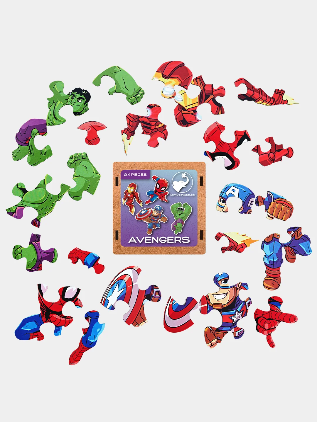 Деревянный фигурный пазл Active Puzzles "Мстители",4 в 1, 24 детали