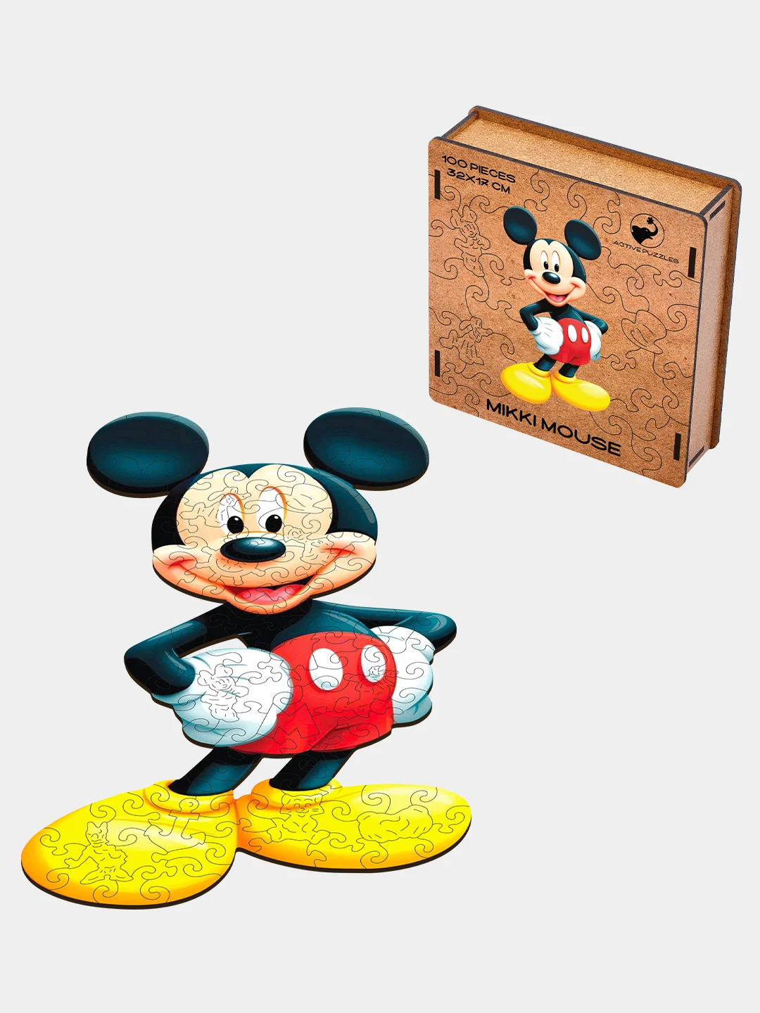 Деревянный фигурный пазл Active Puzzles "Микки Маус",32х17 см, 100 деталей