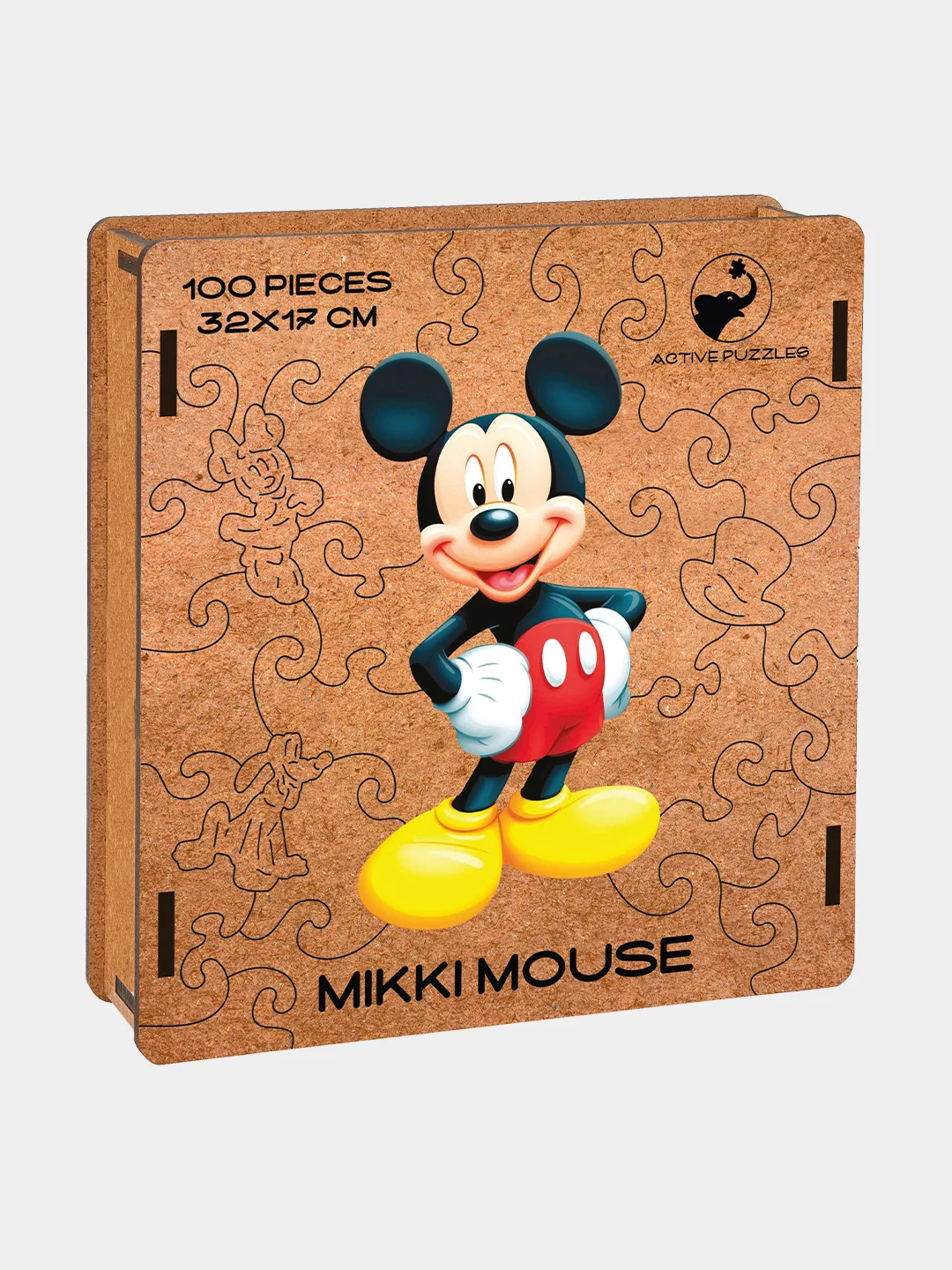 Деревянный фигурный пазл Active Puzzles "Микки Маус",32х17 см, 100 деталей