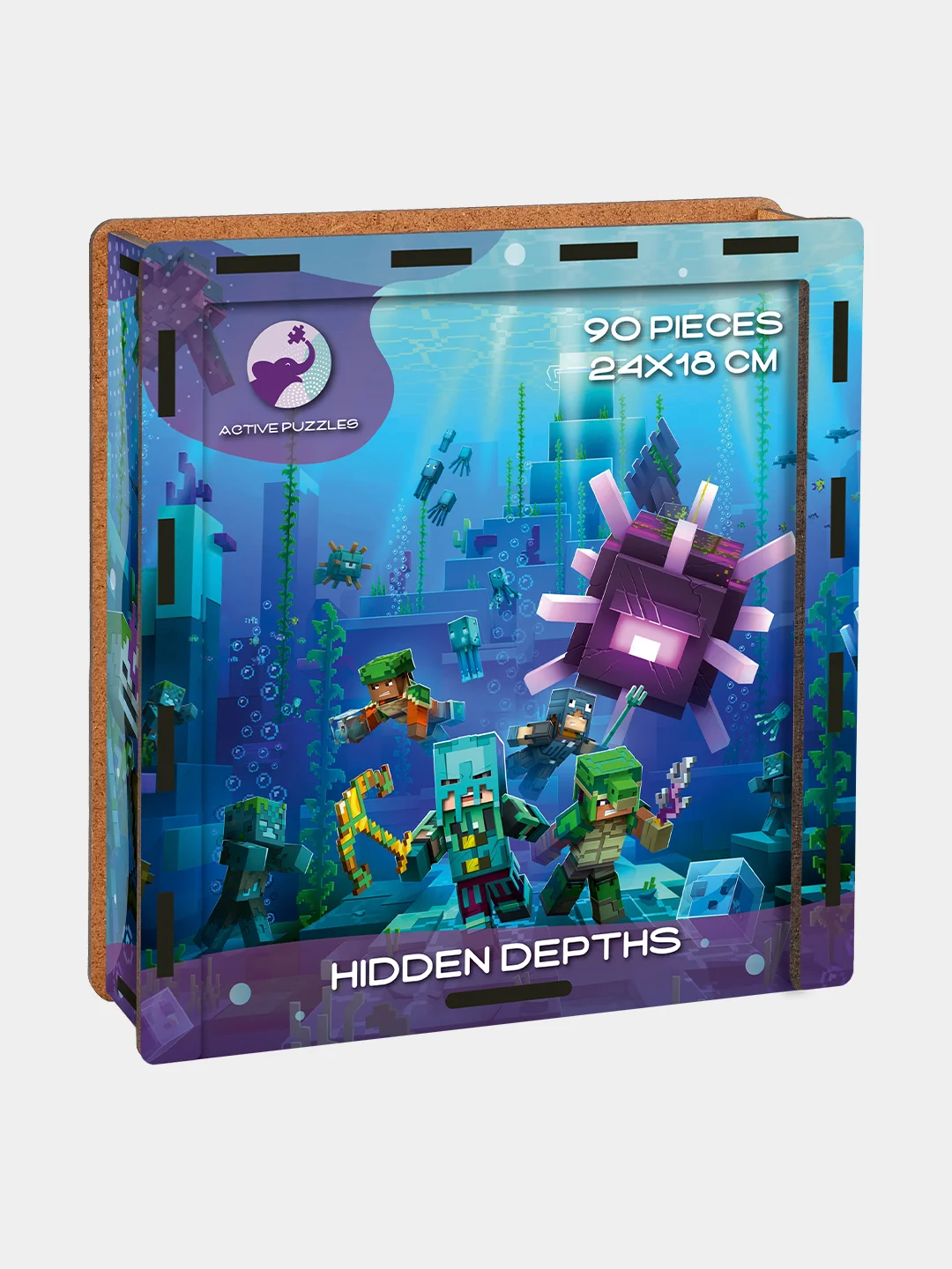 Деревянный фигурный пазл Active Puzzles "Скрытые Глубины Minecraft",24x18 см, 90 деталей