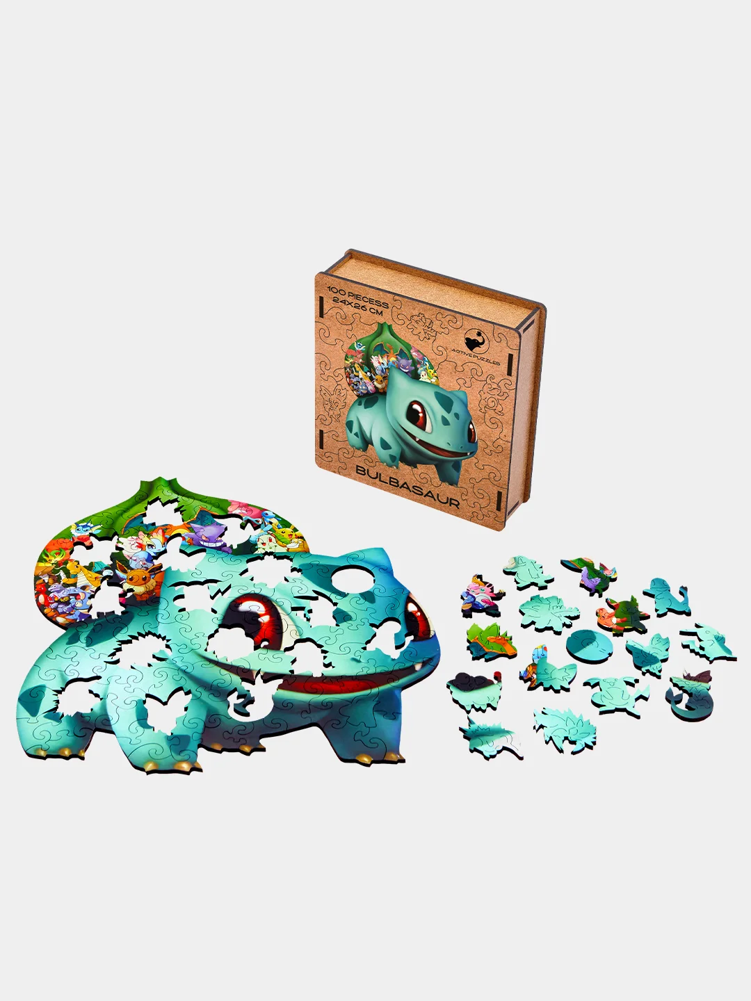 Деревянный фигурный пазл Active Puzzles "Бульбазавр",24х26 см, 100 деталей
