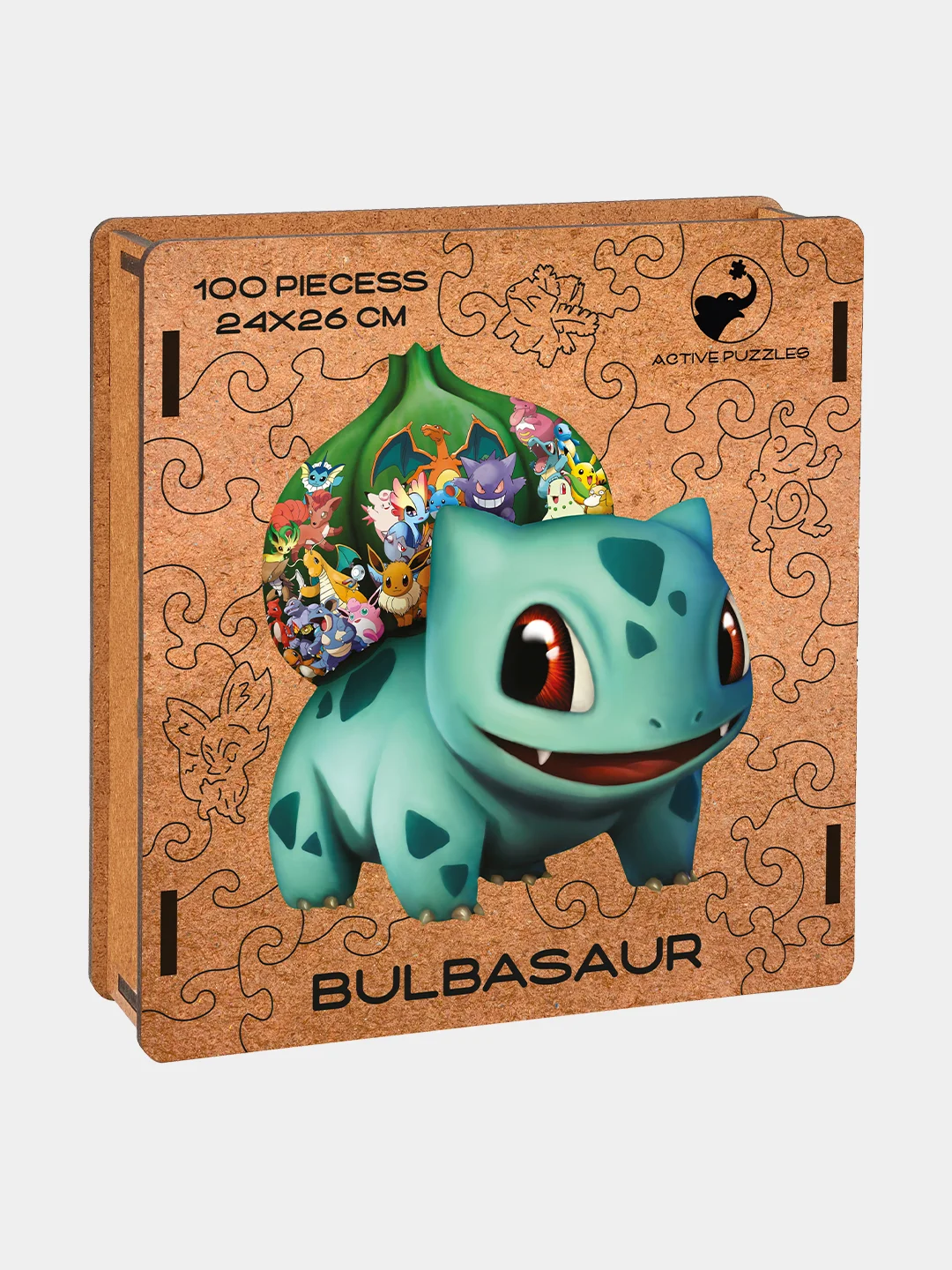 Деревянный фигурный пазл Active Puzzles "Бульбазавр",24х26 см, 100 деталей