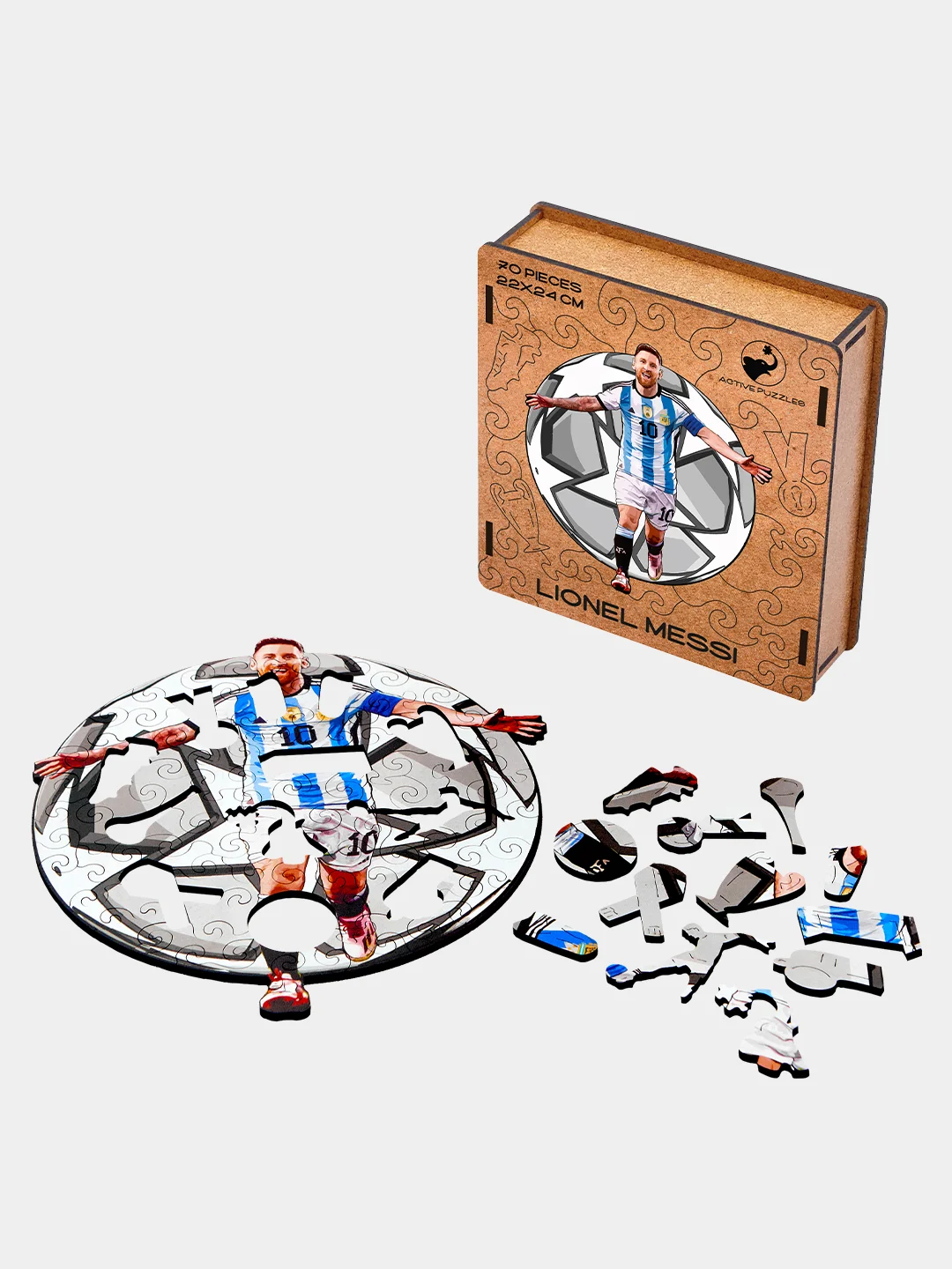 Деревянный фигурный пазл Active Puzzles "Лионель Месси",22x24 см, 70 деталей