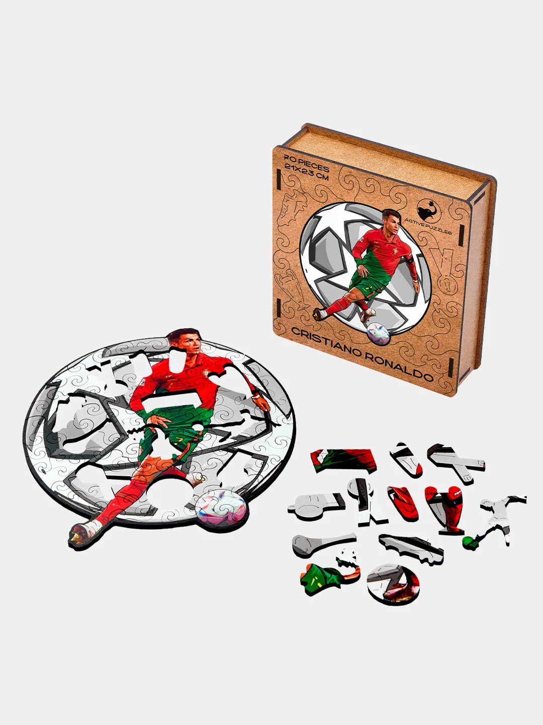 Деревянный фигурный пазл Active Puzzles "Криштиану Роналду",21х23 см, 70 деталей