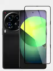 Прозрачный стекло для Tecno Camon 30 Premier 5G защитное BROSCORP, черная рамка, олеофобное покрытие