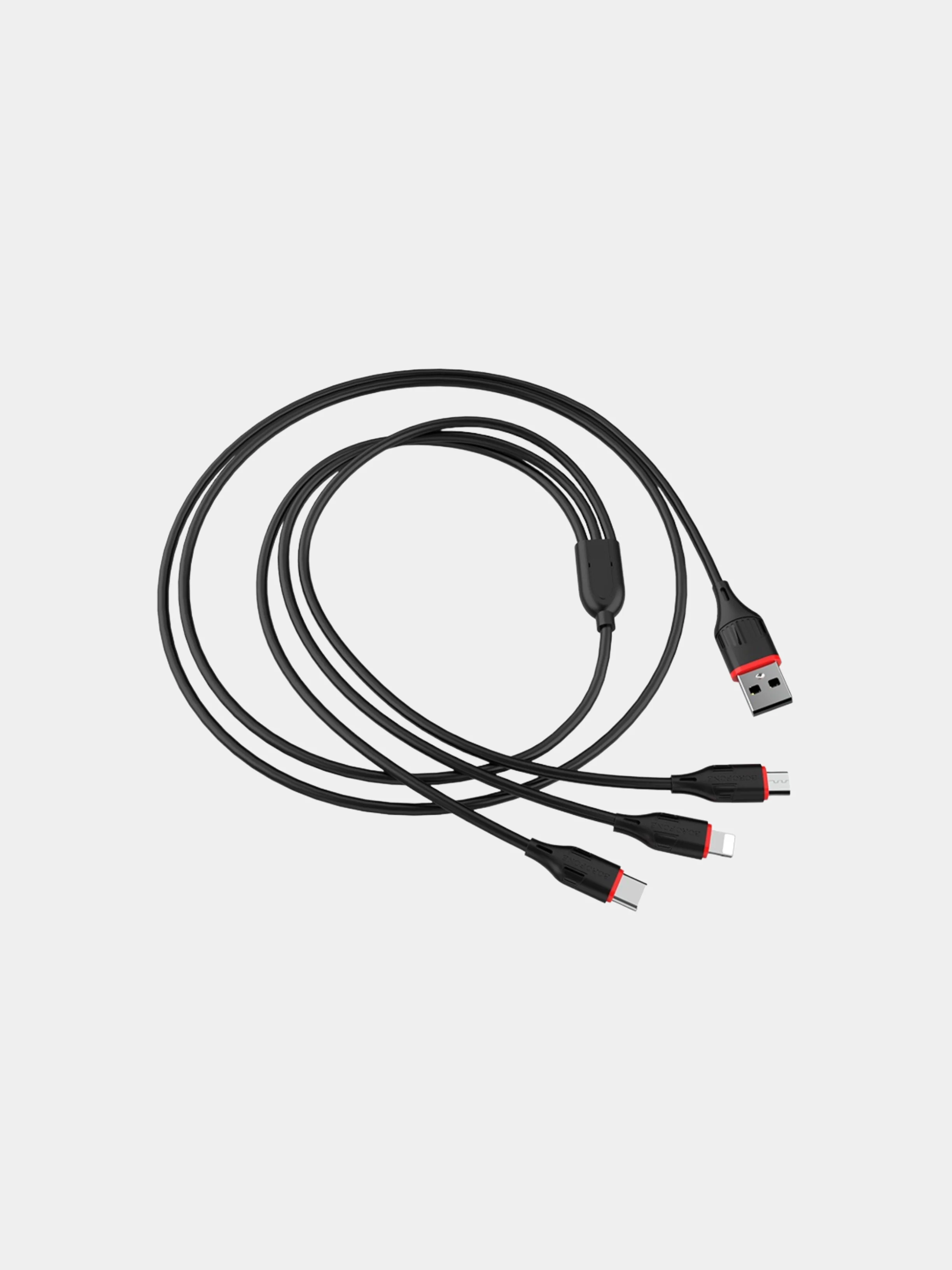 Черный зарядный кабель 3 в 1 Borofone bx17 for iphone (lightning) + micro + type-c