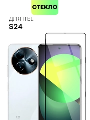 Стекло для Itel S24 защитное BROSCORP прозрачное с олеофобным покрытием и черной рамкой