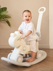 Лошадка-качалка-беговел с ручкой UNIX Kids Grey для детей, для дома и улицы, 90 х 85 х 34 см