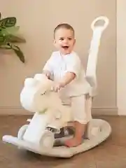 Лошадка-качалка-беговел с ручкой UNIX Kids Grey для детей, для дома и улицы, 90 х 85 х 34 см