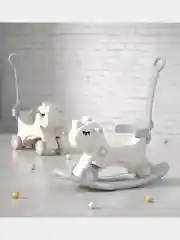 Лошадка-качалка-беговел с ручкой UNIX Kids Grey для детей, для дома и улицы, 90 х 85 х 34 см