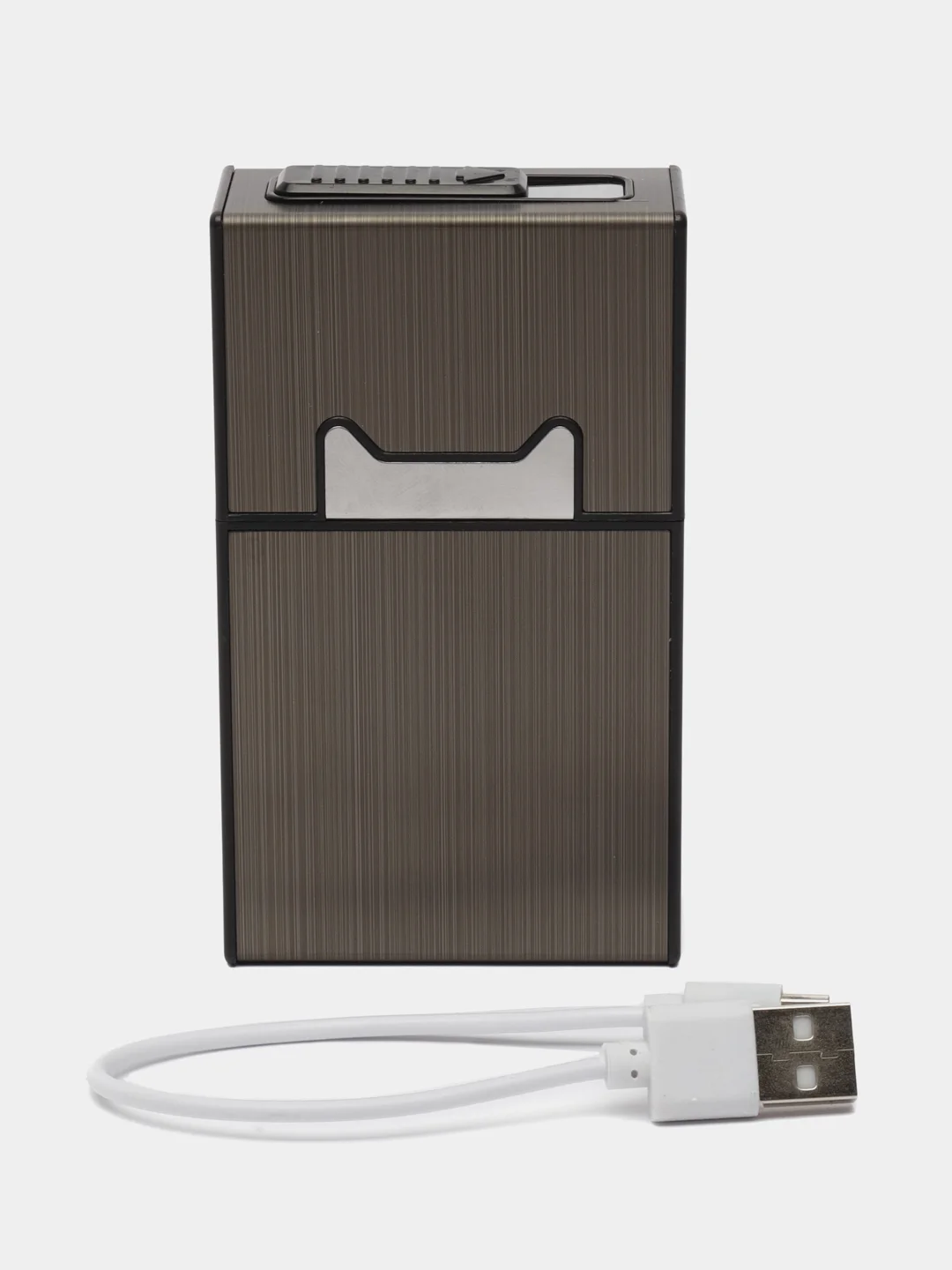 Серый портсигар с электрической зажигалкой, зарядка от USB