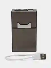 Серый портсигар с электрической зажигалкой, зарядка от USB