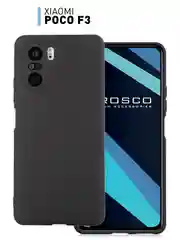 Черный чехол для Xiaomi Poco F3 силиконовый ROSCO матовый тонкий с бортиком, защитой вокруг камер