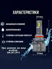 Светодиодные автомобильные LED лампы 80W, разъемы H4, H7, H11 6000K, 20000Lm