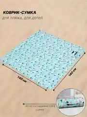 Бирюзовый коврик пляжный водонепроницаемый, детский коврик "Мороженое", размер 140 х 140 x 0,5 см
