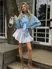 Юбка летняя, трапеция, на пуговицах, женская, с воланами