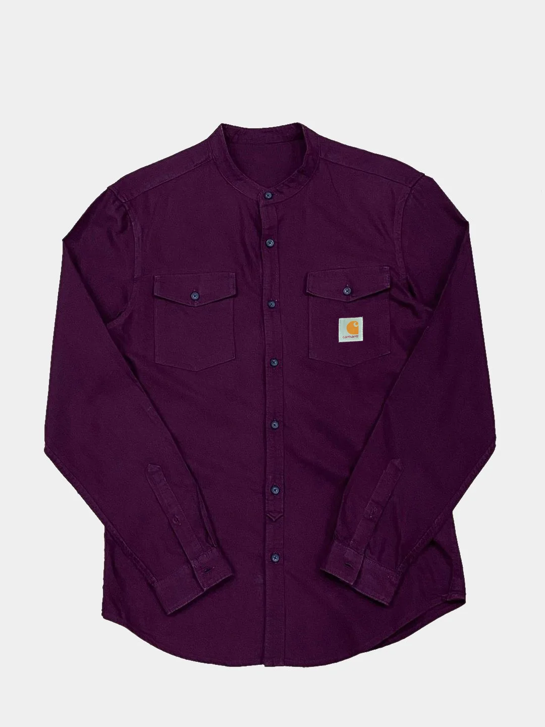 Бордовый однотонная мужская рубашка carhartt из хлопка с воротником-стойкой
