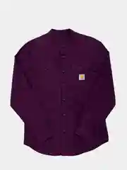 Бордовый однотонная мужская рубашка carhartt из хлопка с воротником-стойкой