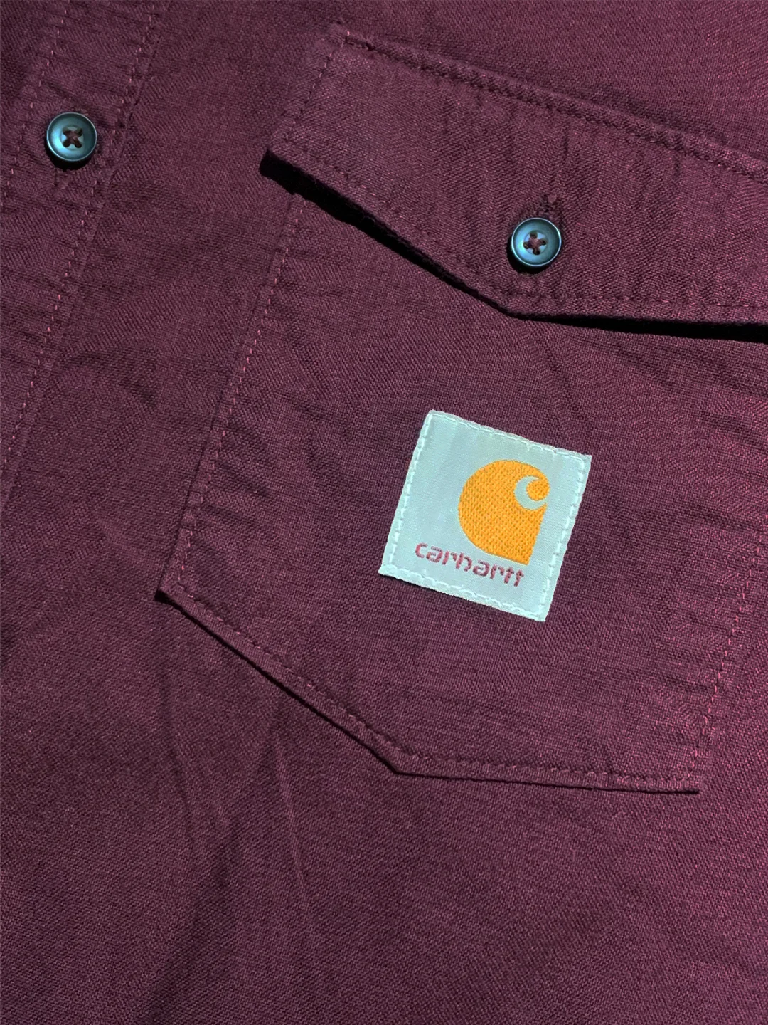 Бордовый однотонная мужская рубашка carhartt из хлопка с воротником-стойкой
